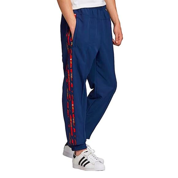 Adidas Track Pants Mens Blue Trefoil Three Stripes Joggers Lined Zip Pockets - Picture 1 of 15